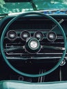 Interior view of old vintage car. View on dashboard of classic car Royalty Free Stock Photo