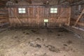 Interior view of an old wooden cowshed on an alp, Austria