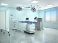 Interior view of the operating room in blue tone. 3d illustration