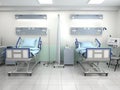 Interior view of the operating room in blue tone. 3d illustratio