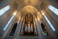 Interior view and organ of Hallgrimskirkja Church in Reykjavik, Iceland Royalty Free Stock Photo