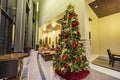 Interior view of the OUHSC Allied Health with a Christmas tree