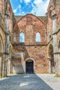 Interior view of the roofless Abbey of San Galgano, Italy