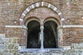 Interior view of the roofless Abbey of San Galgano, Italy