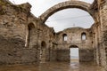Interior view of ruins of sunken church Saint Ivan Rilski Church in Zhrebchevo dam, Bulgaria