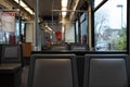 Interior vintage retro old wooden tram or train in Germany. Royalty Free Stock Photo