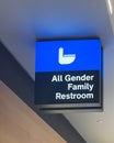 Interior view of a sign for an All gender family restroom at Newark International AirportÃ¢â¬â¢s Royalty Free Stock Photo