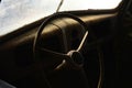 Steering wheel interior rusty vintage automobile
