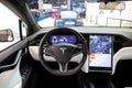 Interior view of the Tesla Model X luxury electric car showcased at the 97th Brussels Motor Show 2019 Autosalon. Belgium - January