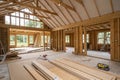 Interior of timber frame house under construction Royalty Free Stock Photo