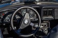 Interior view of a vintage MGB two-door sports car from the 1960s