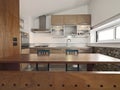 Interior view of a wood modern kitchen Royalty Free Stock Photo