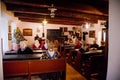 Interior of village school, children, Christmas, Traditional historic country-style architecture in Skanzen, Polabi open-air