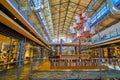 Interior of Vinohradsky Pavilon shopping mall in industrial style, on March 12 in Prague, Czech Republic