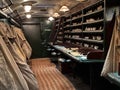 Interior of a vintage British Royal Mail train carrage circa 1950