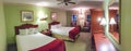 Interior of a vintage hotel room, panoramic view
