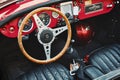 Interior of a vintage MG MGA 105 sports car, showing the dashboard and leather seats Royalty Free Stock Photo