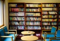 Interior of vintage reading room at wooden house Royalty Free Stock Photo