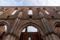 Interior wall of the nave of the ruined and abandoned Cistercian abbey San Galgano in the Tuscany