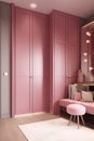 Interior of wardrobe in pink colors in modern house