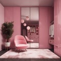 Interior of wardrobe in pink colors in modern house