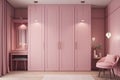 Interior of wardrobe in pink colors in modern house