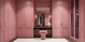 Interior of wardrobe in pink colors in modern house