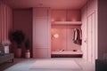 Interior of wardrobe in pink colors in modern house