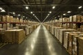 Interior of a warehouse packed with boxes.