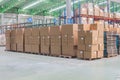 Interior of warehouse. Rows of shelves with boxes Royalty Free Stock Photo
