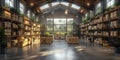 Interior of a warehouse with shelves and boxes showcasing industrial storage and distribution.