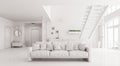 Interior of white living room with sofa 3d render Royalty Free Stock Photo