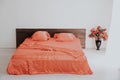 The Interior of the white room with a bed with red Royalty Free Stock Photo