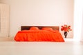 The Interior of the white room with a bed with red Royalty Free Stock Photo