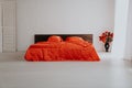 The Interior of the white room with a bed with red Royalty Free Stock Photo