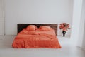 The Interior of the white room with a bed with red Royalty Free Stock Photo