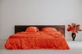 The Interior of the white room with a bed with red Royalty Free Stock Photo