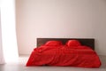The Interior of the white room with a bed with red Royalty Free Stock Photo