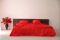 The Interior of the white room with a bed with red Royalty Free Stock Photo
