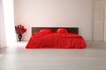The Interior of the white room with a bed with red Royalty Free Stock Photo