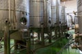 Interior of winery with stainless steel tanks