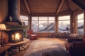 Interior winter villa view. Generate Ai