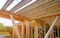 Interior with wood framing beam of new house under construction beam wood Royalty Free Stock Photo