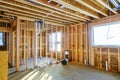 Interior with wood framing beam of new house under construction beam wood Royalty Free Stock Photo