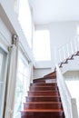 Interior wood stairs and handrail on background Royalty Free Stock Photo