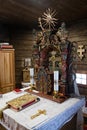 Interior of wooden Church of the relics of St. Nicholas in a village Ruska Bystra, Slovakia Royalty Free Stock Photo
