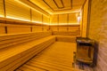 Interior of a wooden finnish sauna. Royalty Free Stock Photo