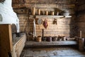 Interior of wooden house in Taltsy Architectural-Ethnographic Museum