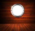 Interior Wooden Room with Metal Porthole