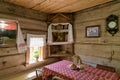 Interior of wooden Russian hut, the traditional home of a Russian peasan. Suzdal, Russia